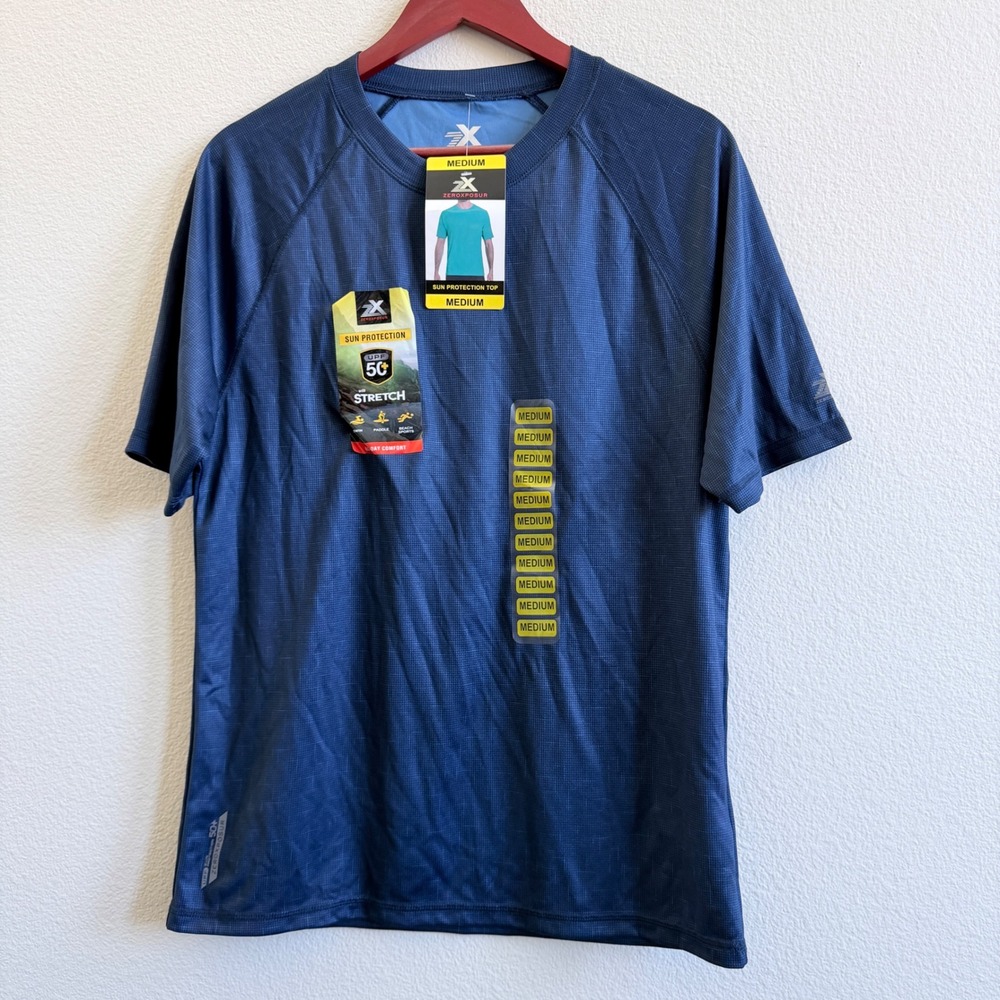 Zeroxposur Mens Medium Blue Sun Protection Top UPF 50+ Short Sleeve W86271S